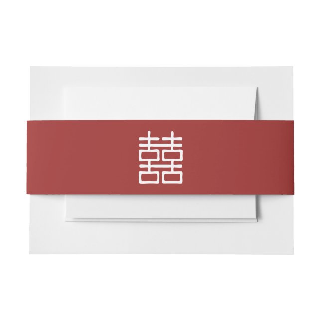 Double Happiness Chinese Wedding Invitation Belly Band (Front Example)