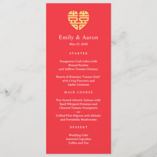 Double Happiness Chinese Wedding Menu Card