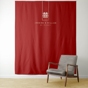 Double Happiness Chinese Wedding Photo Backdrop Tapestry