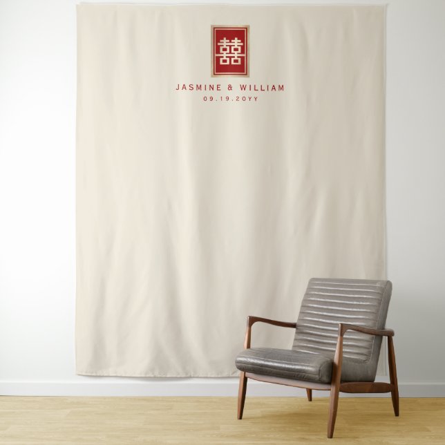 Double Happiness Chinese Wedding Photo Backdrop Tapestry (In Situ)