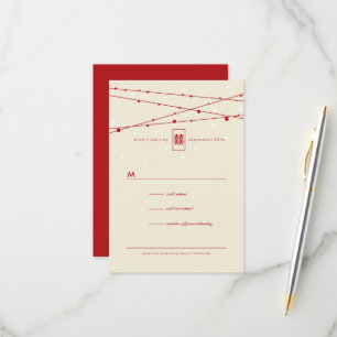 Double Happiness Fairy Lights Chinese Wedding RSVP Card