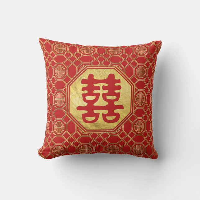 Double Happiness Feng Shui Symbol Outdoor Pillow (Front)