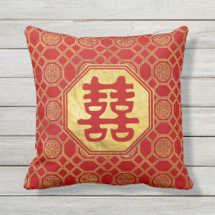 Double Happiness Feng Shui Symbol Outdoor Pillow
