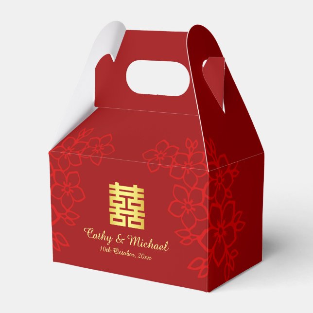 Double happiness floral background Chinese wedding Favor Box (Front Side)