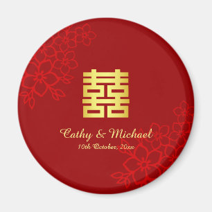 Double happiness floral background Chinese wedding Magnet