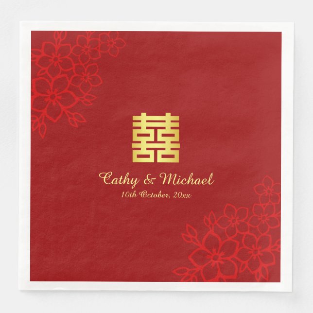 Double happiness floral background Chinese wedding Napkin (Front)