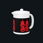 Double Happiness in Red Teapot<br><div class="desc">Double Happiness Symbol on this tea pot is a Chinese symbol usually used in feng shui to help with love and other things on a tea pot.</div>