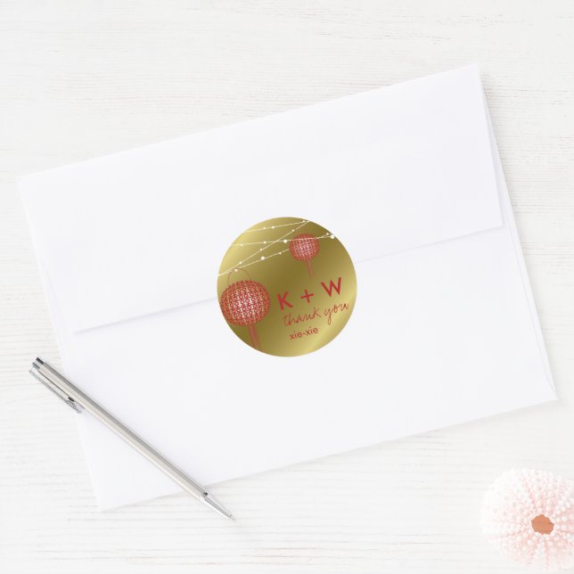 Double Happiness Lanterns Chinese Wedding Favour Classic Round Sticker (Envelope)