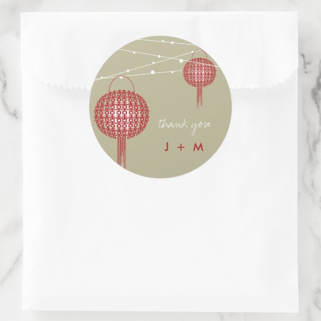 Double Happiness Lanterns Chinese Wedding Favour Classic Round Sticker (Bag)