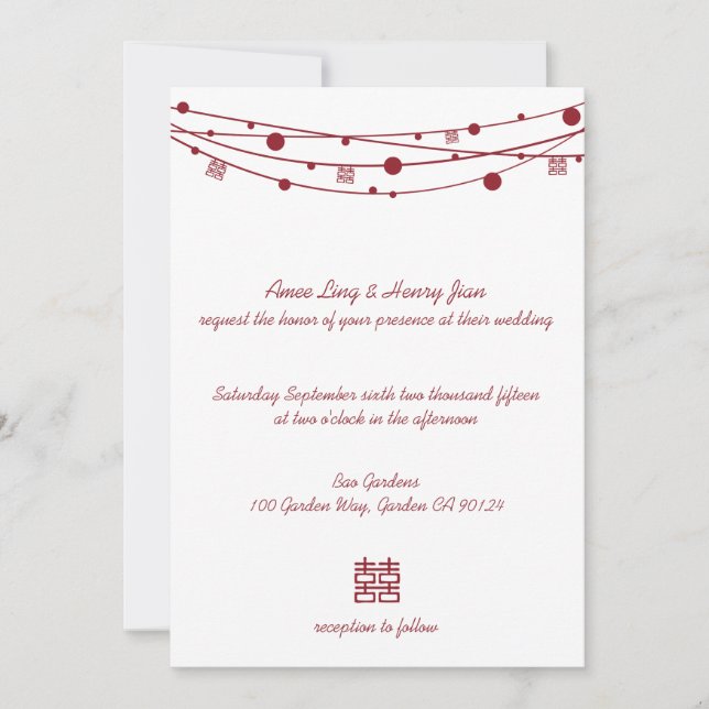 Double Happiness Lanterns Chinese Wedding Invites (Front)