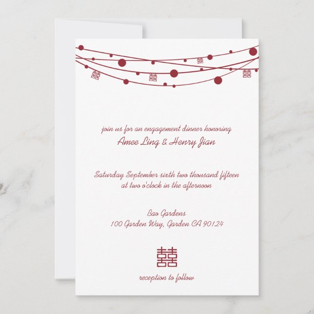 Double Happiness Lanterns Engagement Dinner Invite (Front)
