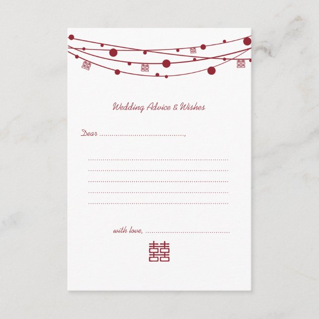 Double Happiness Lanterns Wedding Advice Cards (Front)