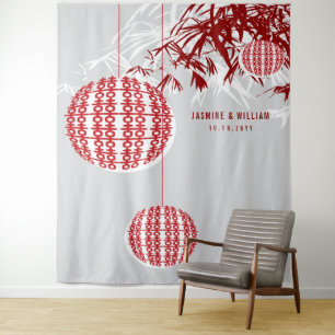 Double Happiness Lanterns Wedding Photo Backdrop Tapestry