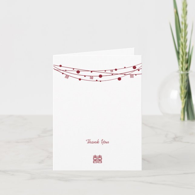 Double Happiness Lanterns Wedding Thank You Cards (Front)