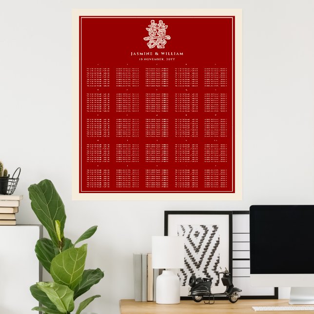 Double Happiness Red Chinese Wedding Seating Chart (Home Office)