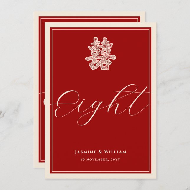 Double Happiness Red Chinese Wedding Table Number (Front/Back)