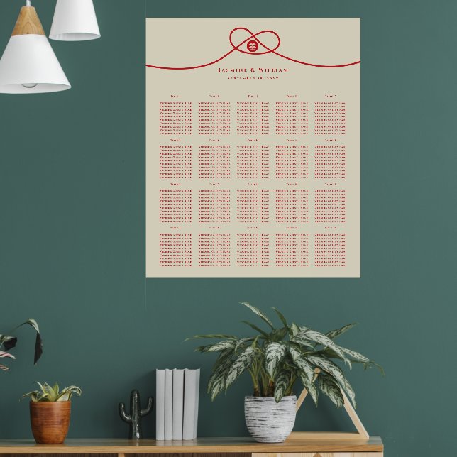 Double Happiness Red Knot Wedding Seating Chart (Living Room 1)