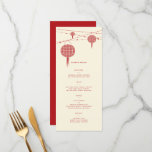 Double Happiness Red Lanterns Chic Chinese Wedding Menu<br><div class="desc">Modern double happiness asian lanterns in red and ivory hanging on elegant strings of fairy lights. The double happiness is a classic and auspicious symbol used in all chinese and oriental weddings. The base background can be changed to any colour of your choice. All text is editable. Designed / original...</div>