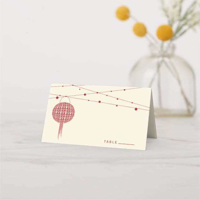 Double Happiness Red Lanterns Chic Chinese Wedding Place Card (Front)