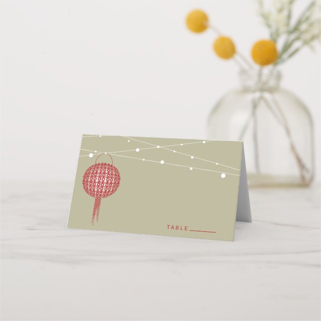 Double Happiness Red Lanterns Chic Chinese Wedding Place Card (Front)