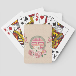 Double Happiness Symbol on Gentle Peony pattern Playing Cards
