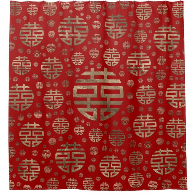 Double Happiness Symbol pattern - Gold on red (Front)