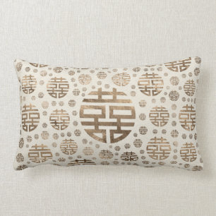 Double Happiness Symbol pattern - pastel gold Lumbar Pillow