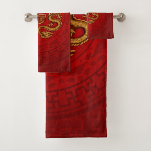 Double Happiness Symbol with Phoenix and Dragon Bath Towel Set
