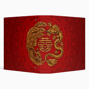 Double Happiness Symbol with Phoenix and Dragon Binder