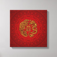Double Happiness Symbol with Phoenix and Dragon