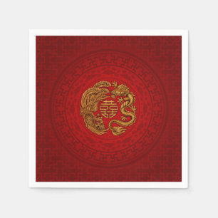 Double Happiness Symbol with Phoenix and Dragon Napkin