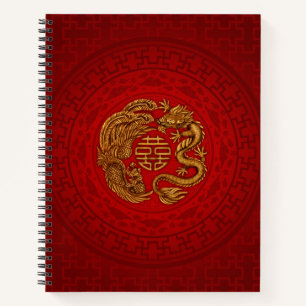 Double Happiness Symbol with Phoenix and Dragon Notebook