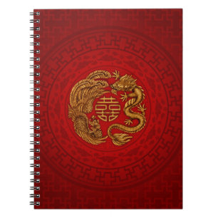 Double Happiness Symbol with Phoenix and Dragon Notebook