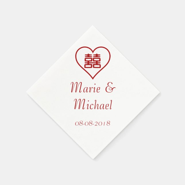 Double Happiness - White Outline Heart Napkin (Corner)