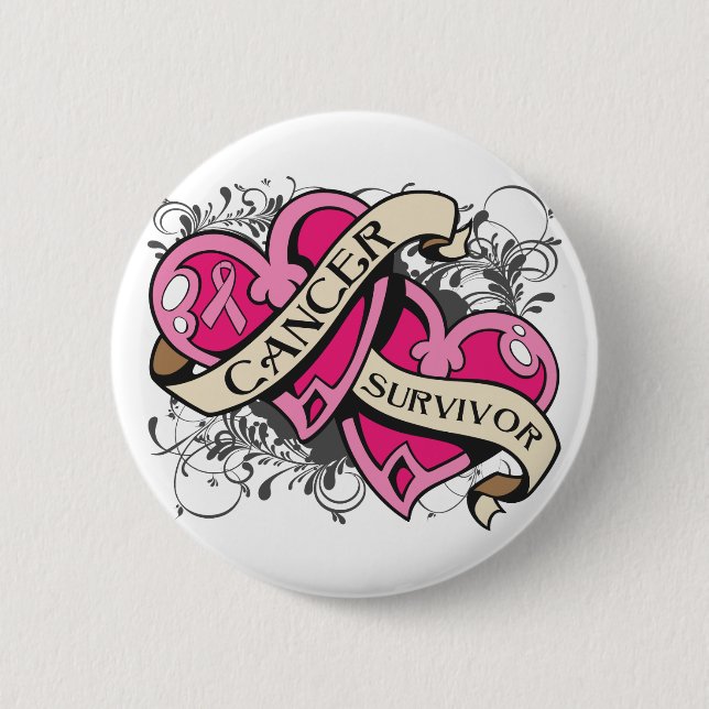 Double Heart Breast Cancer Survivor 2 Inch Round Button (Front)