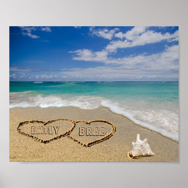 Double Heart Personalized Names In Sand Picture Poster (Front)