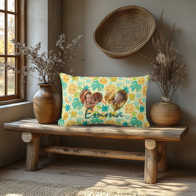 Double Heart Photo Pillow Kawaii Tropical Pattern (Creator Uploaded)