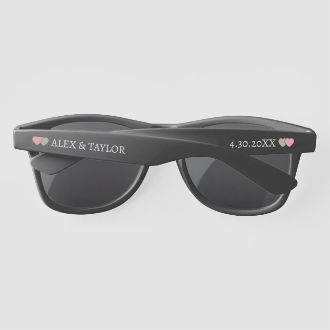 Double Heart Wedding Favour Personalized Wedding Sunglasses (Back)