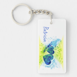 Double Hearts Blue And Yellow Keychain
