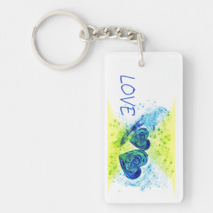 Double Hearts Blue LOVE Typography  Keychain