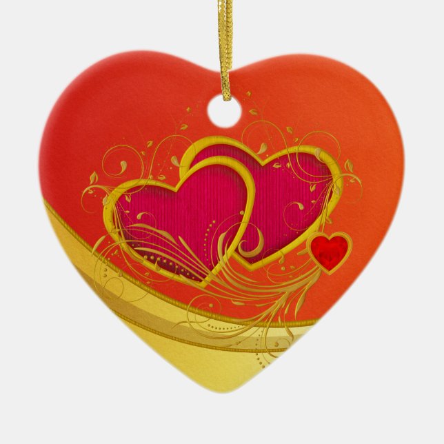 Double Hearts Ceramic Ornament (Front)