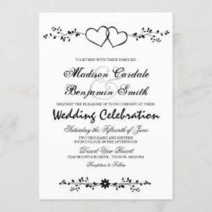 Double Hearts Floral Branches Wedding Invitations