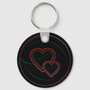 Double Hearts In Black Keychain