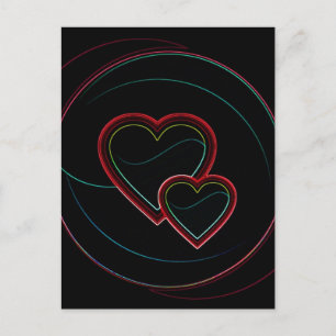 Double Hearts In Black Postcard