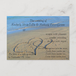 Double Hearts in Sand Wedding RSVP Card