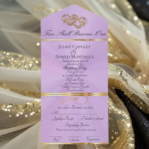 Double Hearts - Lavender/Gold All In One Invitation