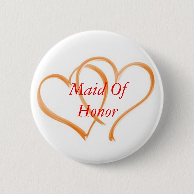 Double Hearts Maid of Honour 2 Inch Round Button (Front)