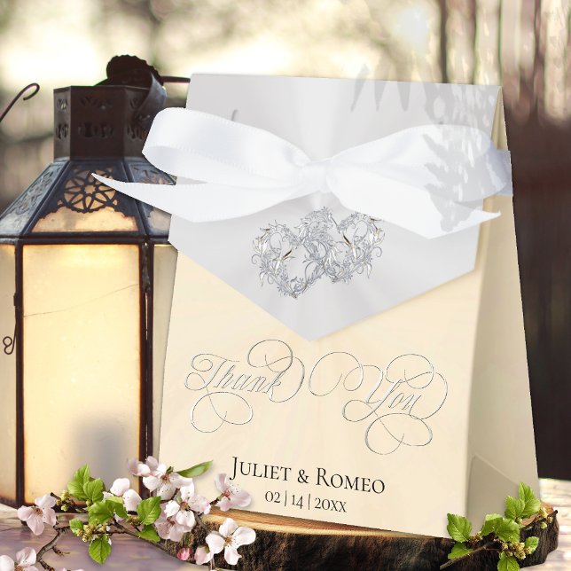 Double Hearts Thank You- Peach/Silver Favor Box (Creator Uploaded)