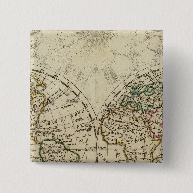 Double hemisphere map 2 inch square button (Front)