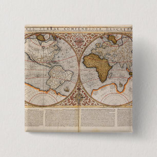 Double Hemisphere World Map, 1587 2 Inch Square Button
